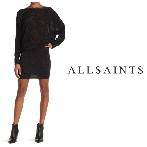 EUC - Allsaints Elle Metallic Dress - size Large - Picture 1 of 10
